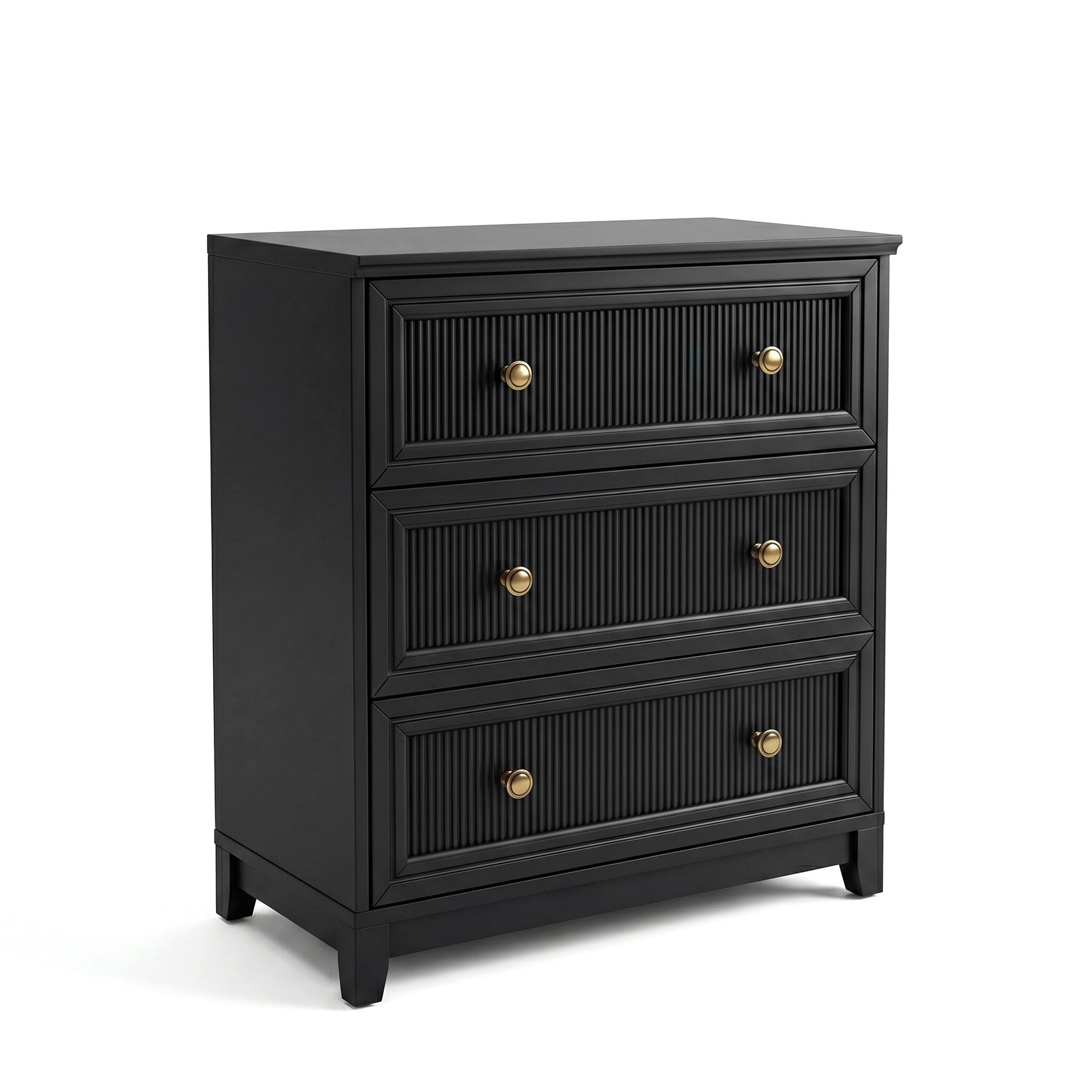 Alt View 1. Martha Stewart - Bedford Modular 3-Drawer Wooden Storage Media Cabinet with Hardware, Solid Wood Frame and Legs - Black Frame/Gold Hardware.