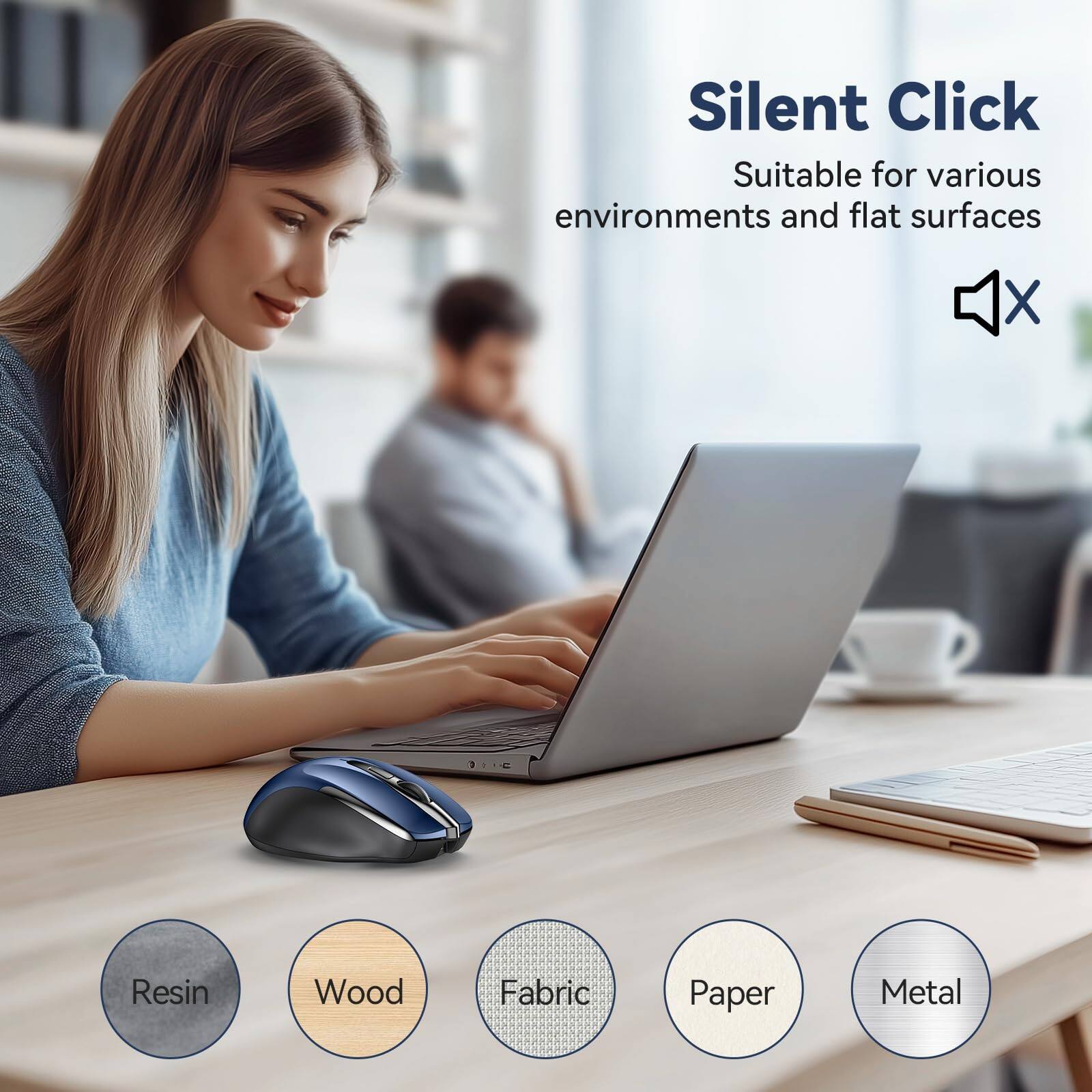 Silent Click  
Suitable for various environments and flat surfaces  

Resin  
Wood  
Fabric  
Paper  
Metal