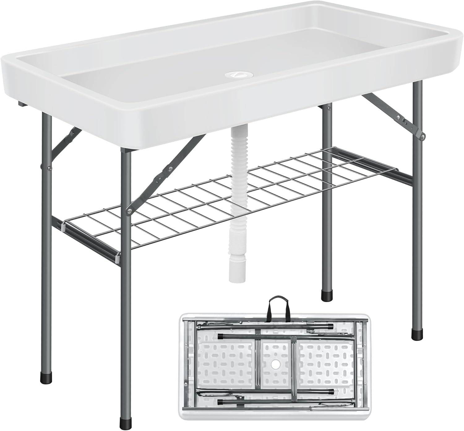 Alt View 3. HONGGE - Portable Folding Ice Cooler Table with Drain and Skirt - White.