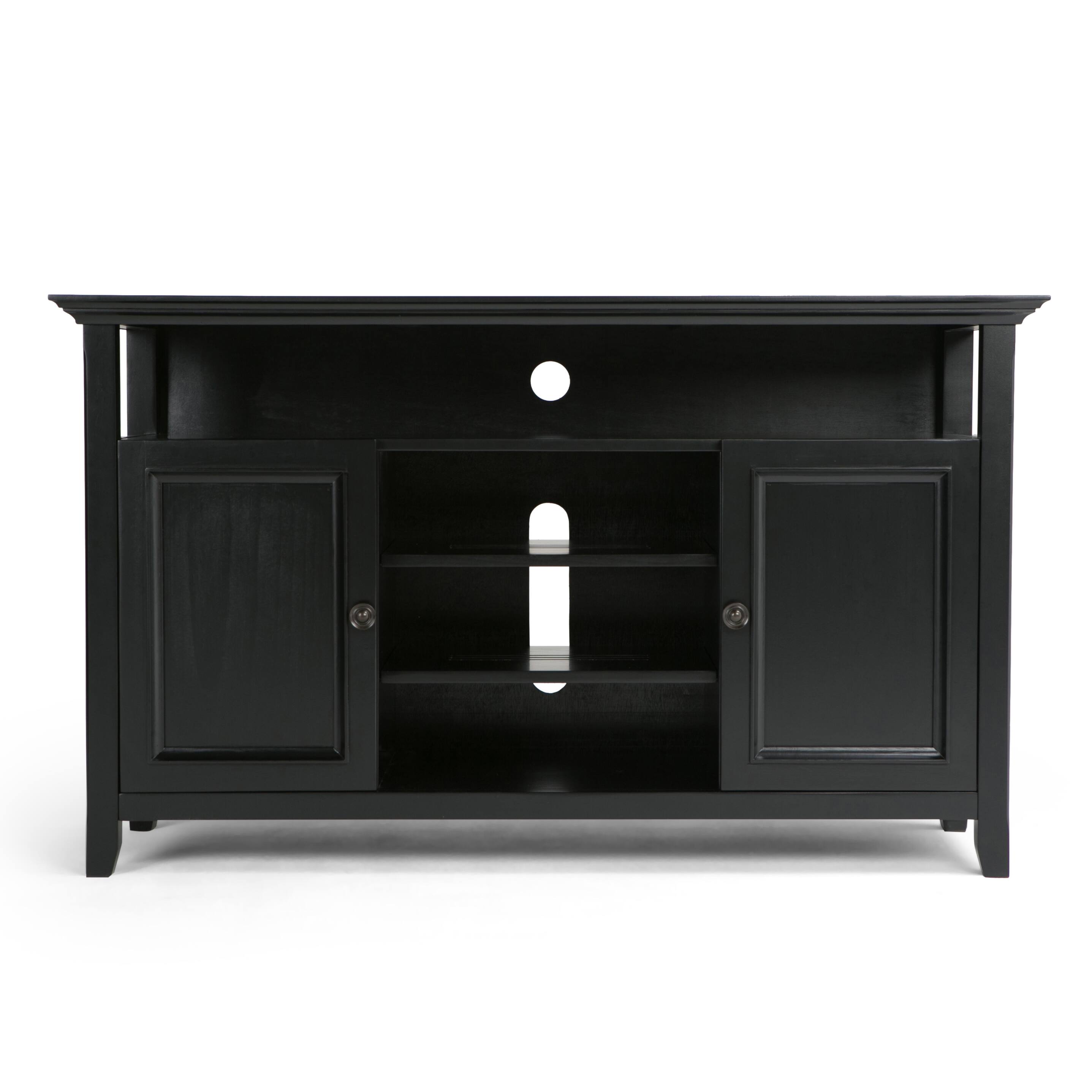 Angle. Simpli Home - Amherst Solid Wood Transitional 54 inch Wide TV Stand with Two 24 inch Wide 5 Shelf Bookcases in Black (Set of 3) - Black.