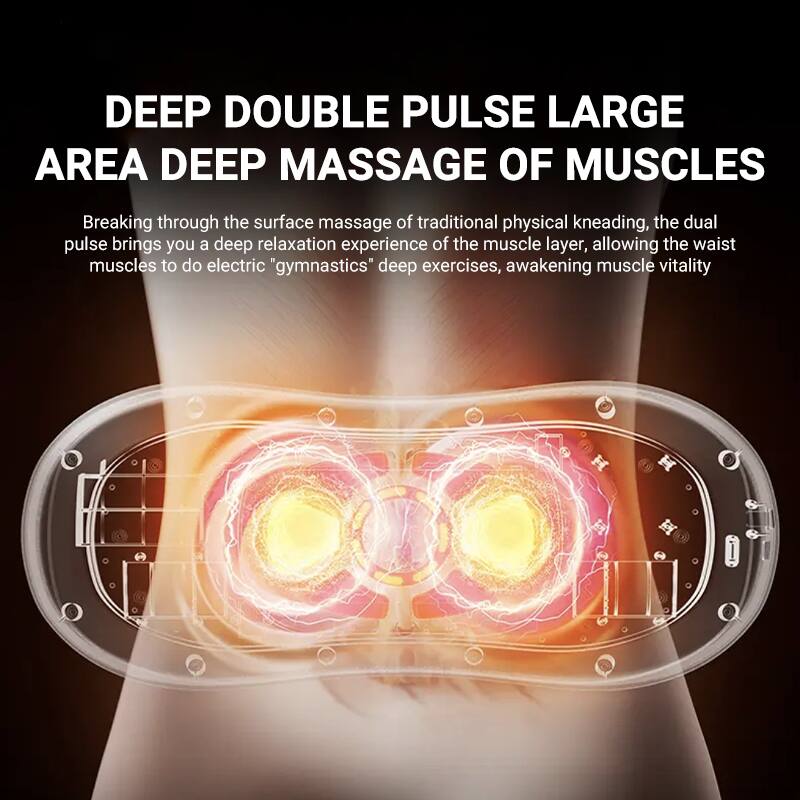 DEEP DOUBLE PULSE LARGE AREA DEEP MASSAGE OF MUSCLES

Breaking through the surface massage of traditional physical kneading, the dual pulse brings you a deep relaxation experience of the muscle layer, allowing the waist muscles to do electric "gymnastics" deep exercises, awakening muscle vitality.
