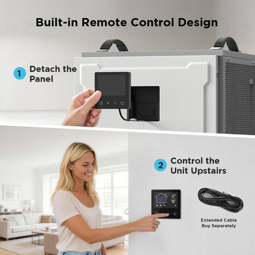 Built-in Remote Control Design

1. Detach the Panel

2. Control the Unit Upstairs

Extended Cable Buy Separately
