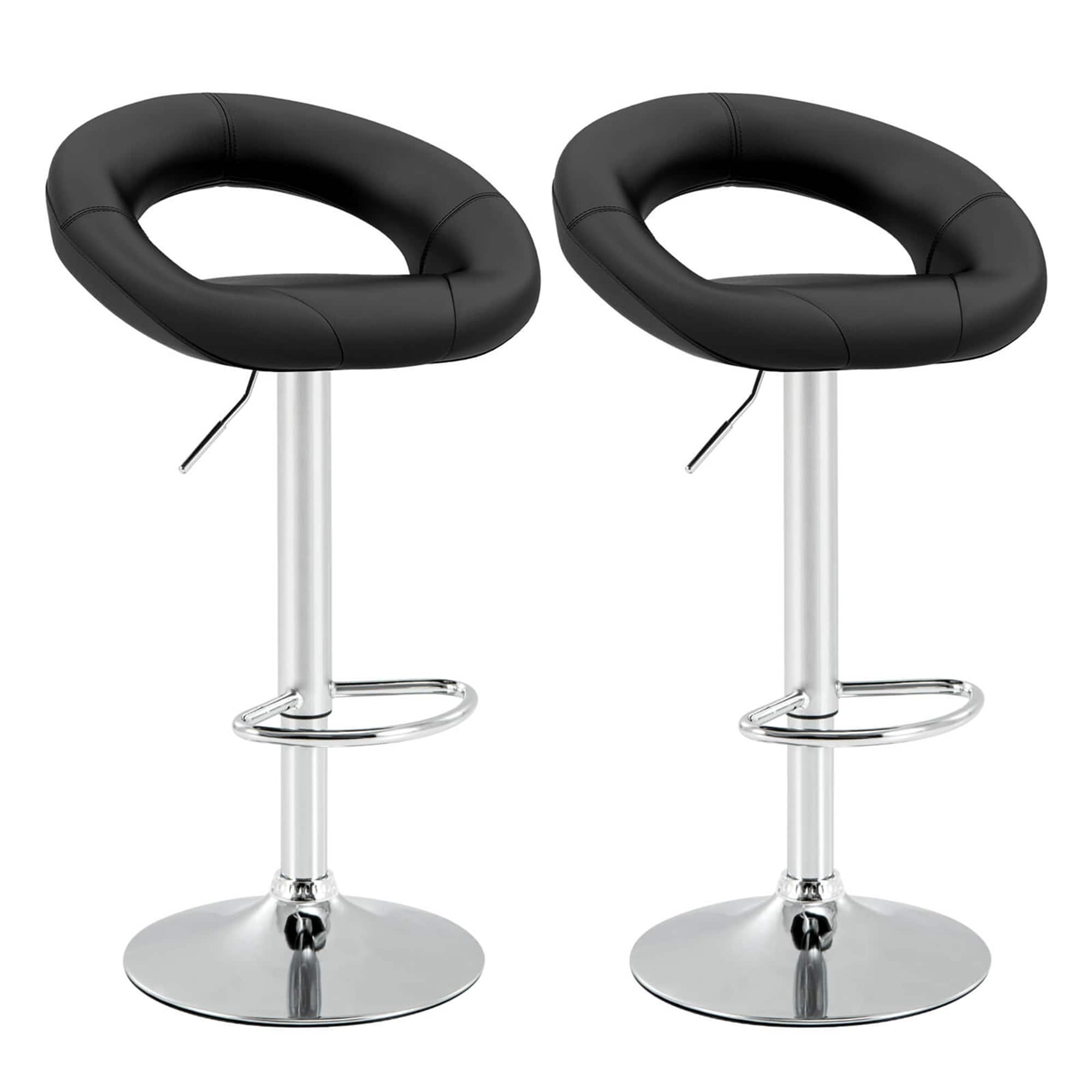 Costway - Swivel Bar Stool Set of 2 Modern PU Leather Pub Stools with Hollow Back & Footrest - Black