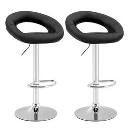 Costway - Swivel Bar Stool Set of 2 Modern PU Leather Pub Stools with Hollow Back & Footrest - Black