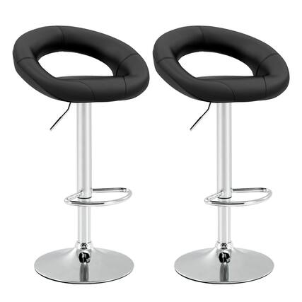 Front. Costway - Costway Swivel Bar Stool Set of 2 Modern PU Leather Pub Stools with Hollow Back & Footrest - Black.