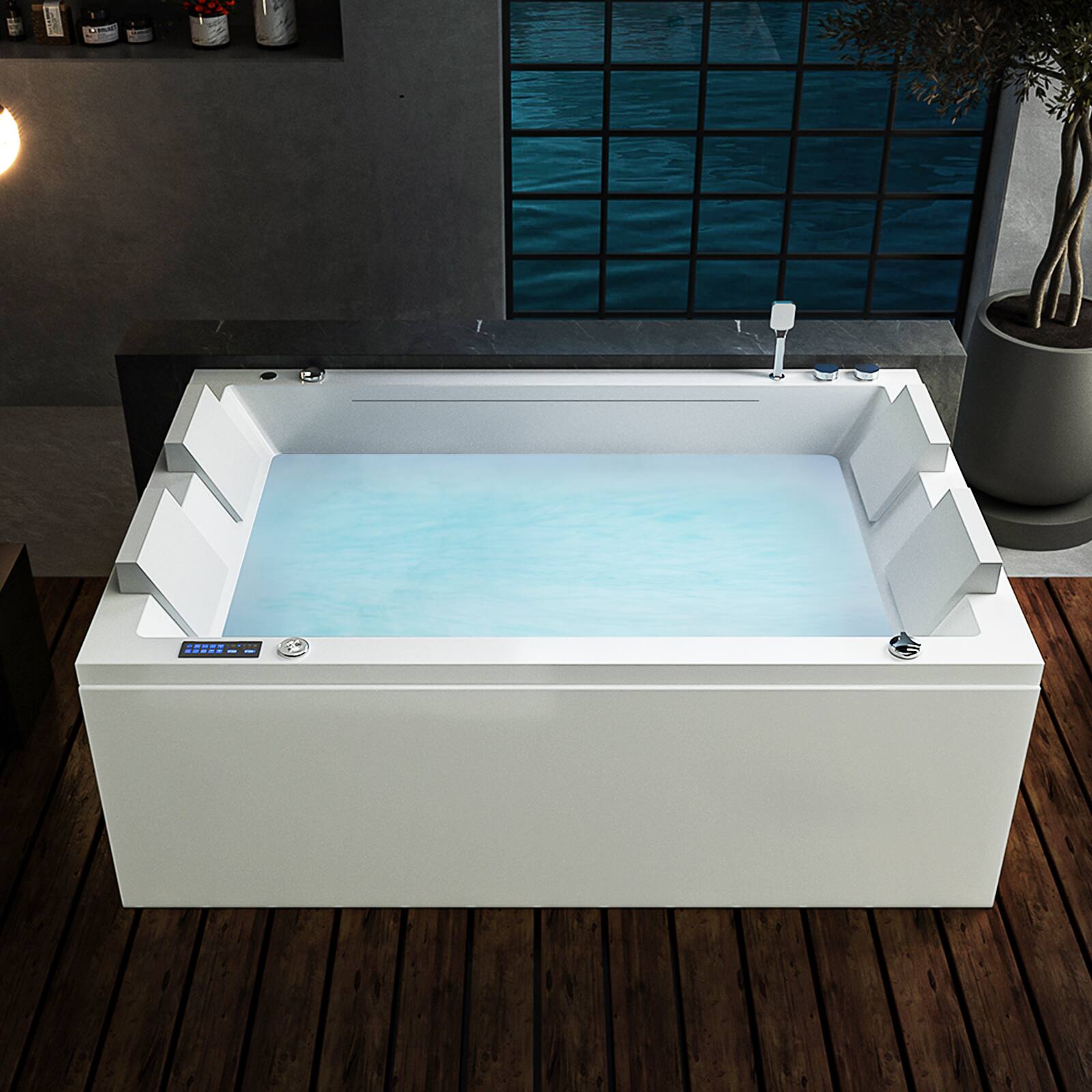 Back. Empava - 71 in. x 47 in. Freestanding Whirlpool and Air Combination Bathtub SPA Tub with Center Drain - Ozone Filtration in White - White.