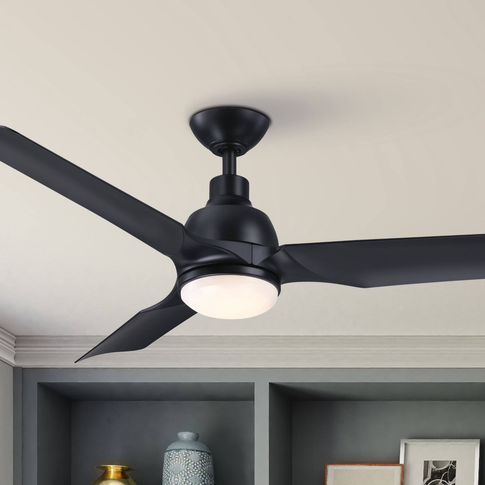 Angle. Parrot Uncle - 52" Modern Black ABS 3-Blade Dimmable LED Ceiling Fan with Remote - Black.