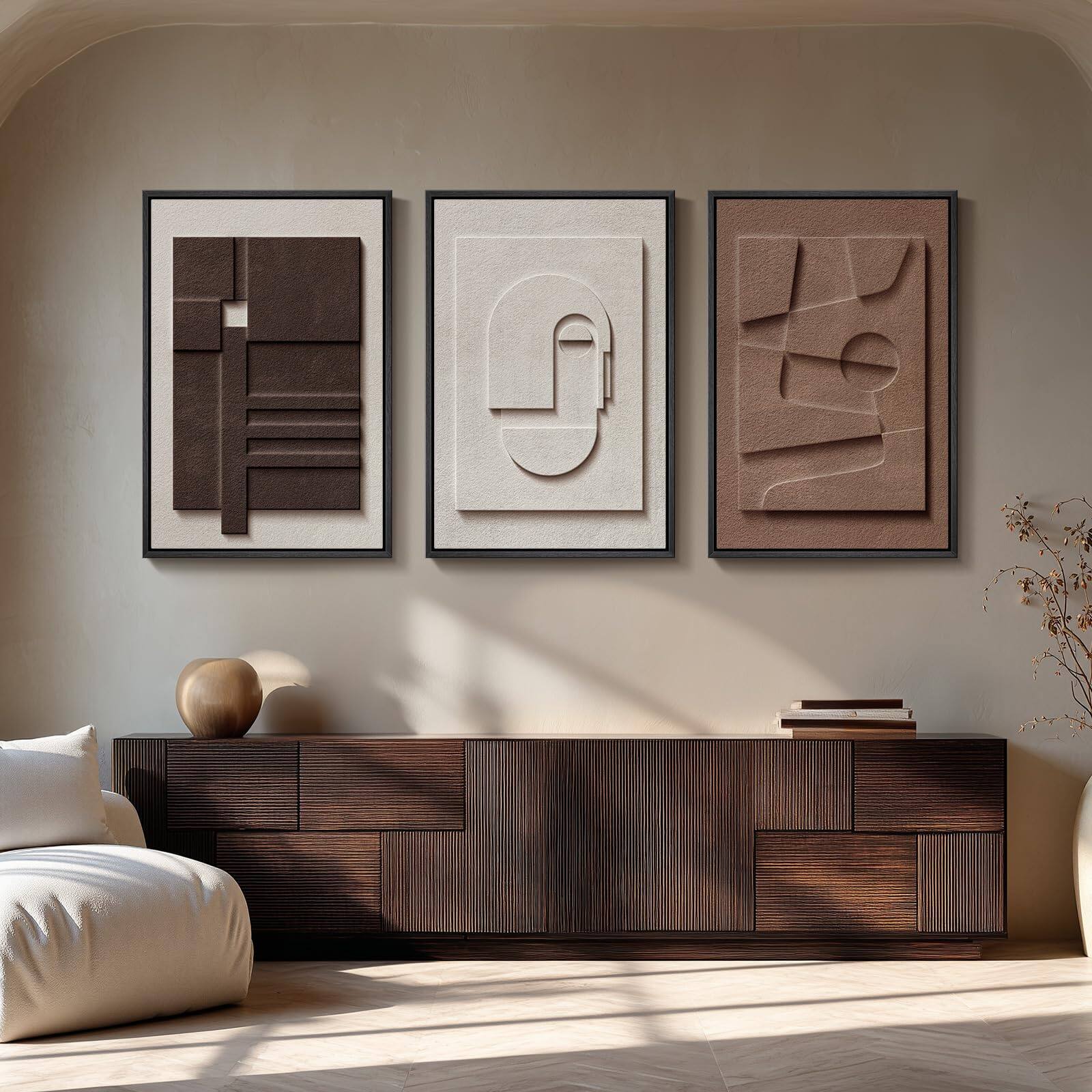 Alt View 3. Hirose Alice - Large 3D Textured Framed Neutral Abstract Wall Art for Living Room Modern Artwork for Walls Minimalist White - Wood Geometry 36" H x 30" W.