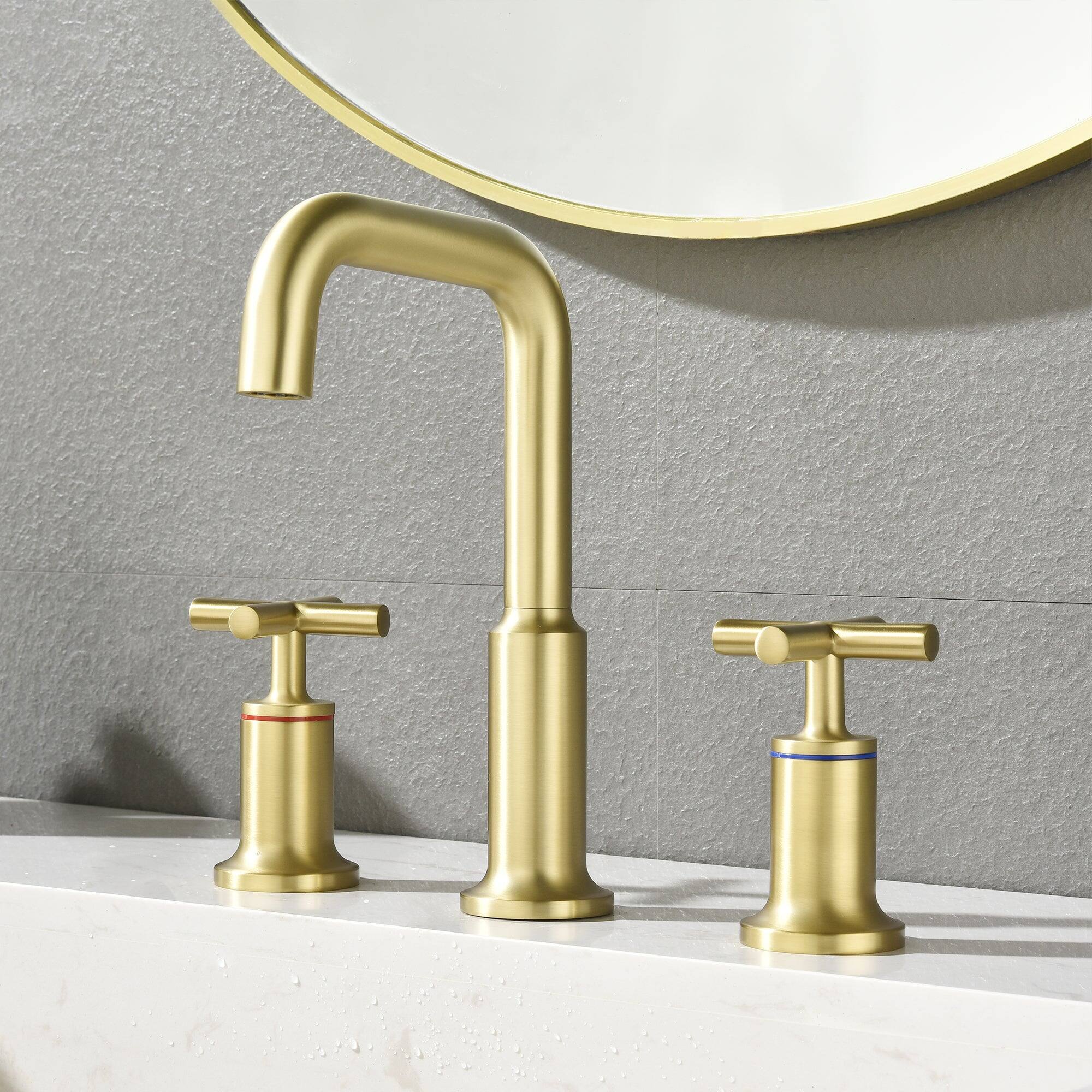 Alt View 5. Boyel Living - Brass 8 Inch Widespread Double Handle Bathroom Faucet with Water Supply Hoses and Quick Connected Hose in Brushed Gold - Brushed Gold.