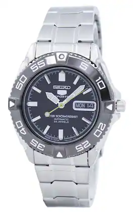 Seiko - 5 Sports Automatic SNZB23J1 Mens Watch 23 Jewels Japan Made Stainless Steel Black Dial Date/Day Display 100M - Grey/Black