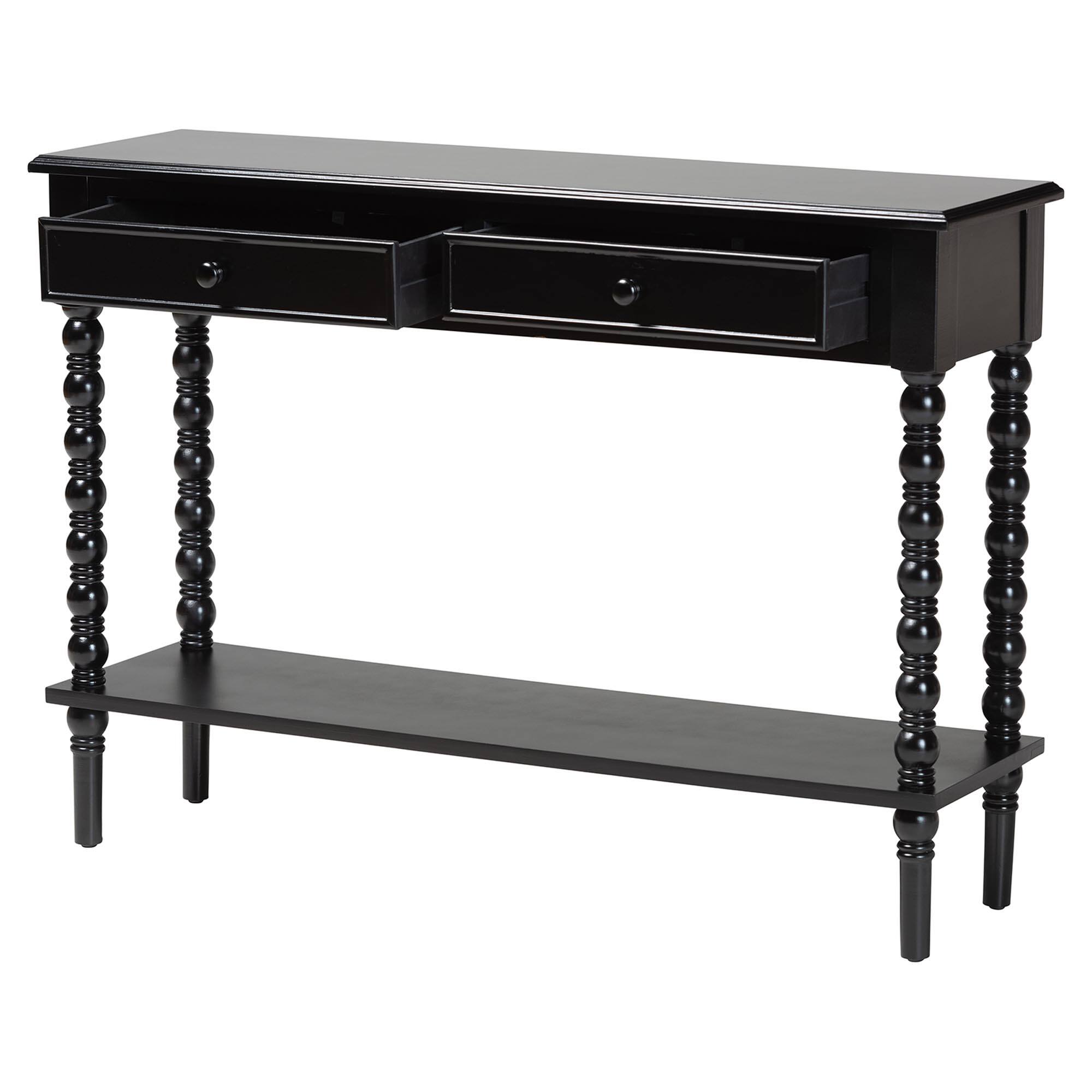 Angle. Baxton Studio - Malinda Classic Wood 2-Drawer Console Table with Spindle Legs - Black.