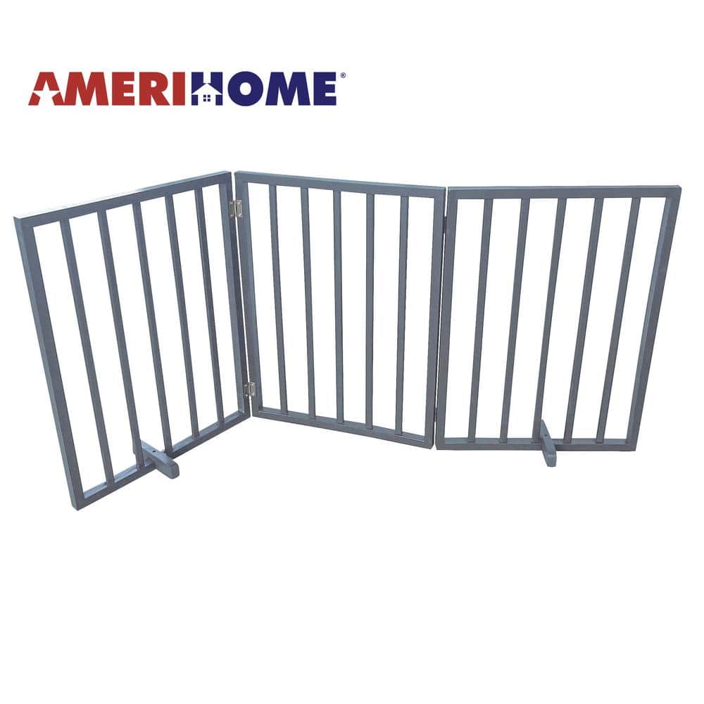AmeriHome - 54 inch Freestanding 3-Panel Folding Wood Pet Gate - Grey - Gray price history on PriceWatchPro