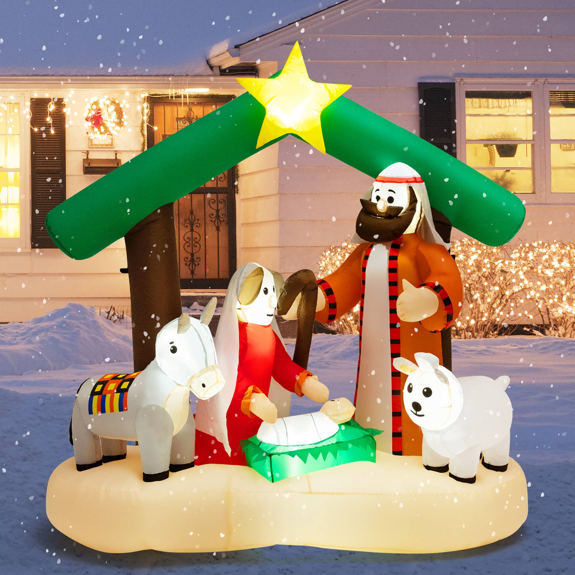 Alt View 12. Costway - 6.7FT Christmas Inflatable Nativity Scene w/ LEDs & Built-in Air Blower - Multicolor.