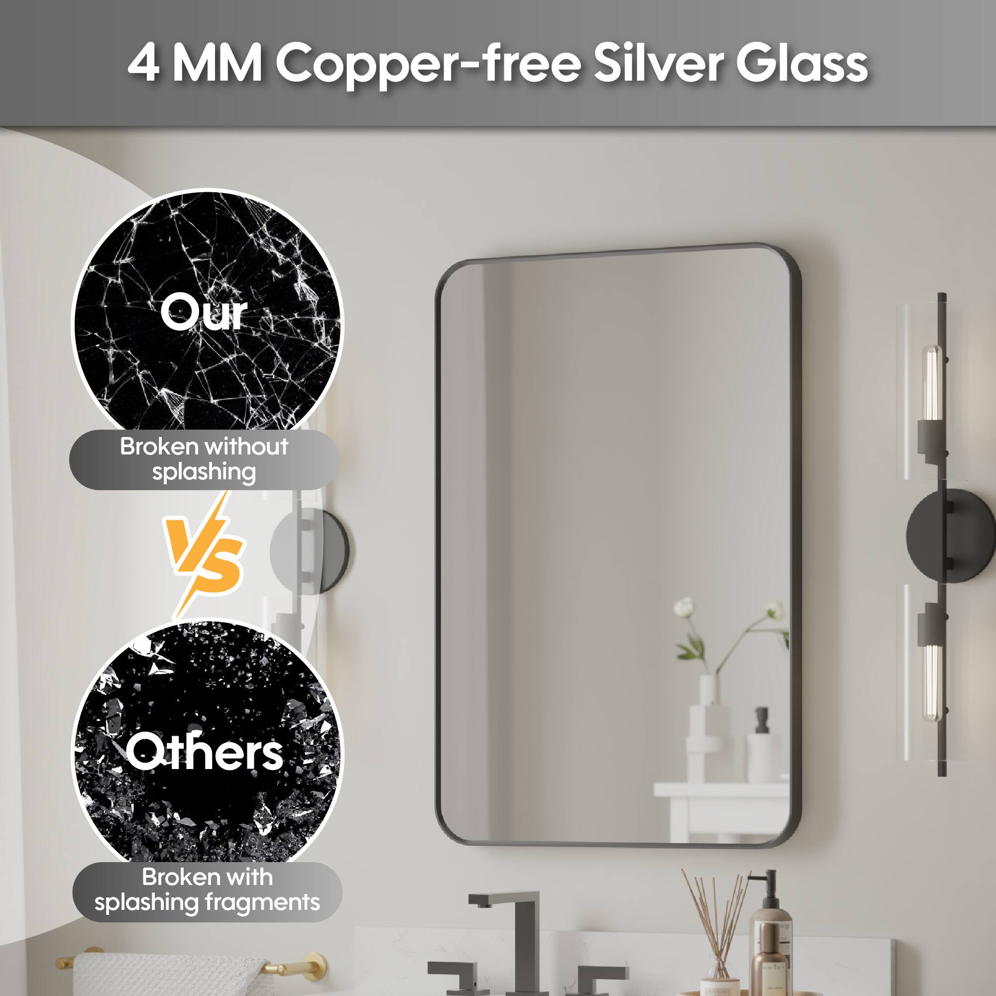4 MM Copper-free Silver Glass

Our
Broken without splashing

vs

Others
Broken with splashing fragments