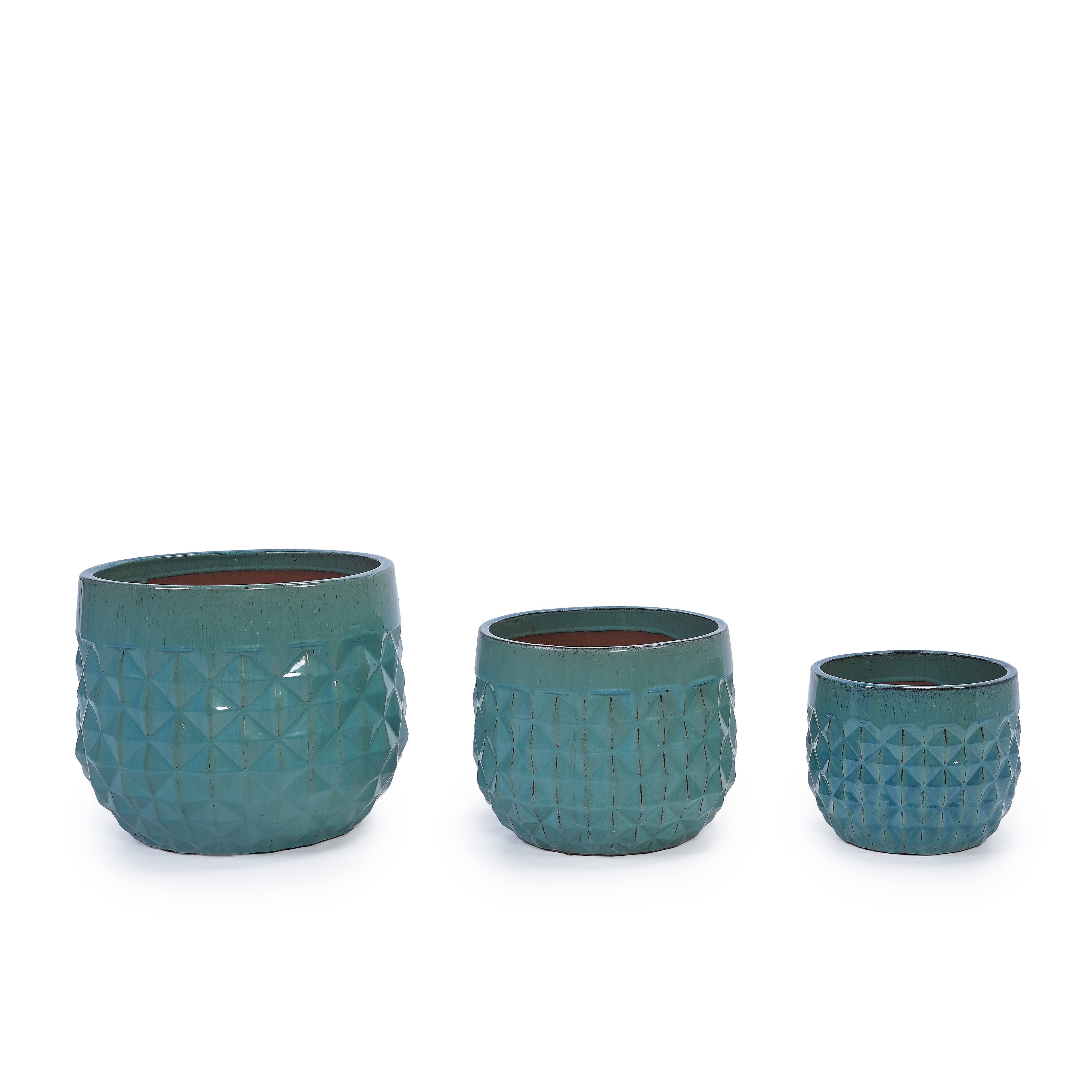 Alt View 1. Loheer - Loheer Ceramic Planter Set, Hand Glazed Teal Planter Set of 3 with Drainage Holes for Patio Herbs Succulents.