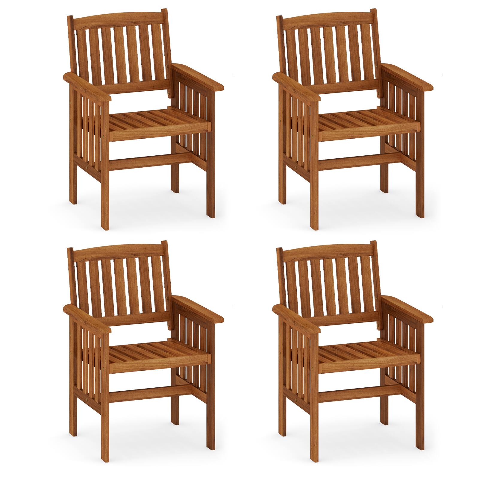 Front. Gymax - Gymax Patio Dining Chairs Set of 4 w/Slatted Backrest Seat for Balcony Poolside Porch - Yellow.