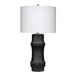 Manhattan Lane - Lemy 28 Inch Table Lamp, Linen Drum Shade, Dotted Base - Black, White, Brass