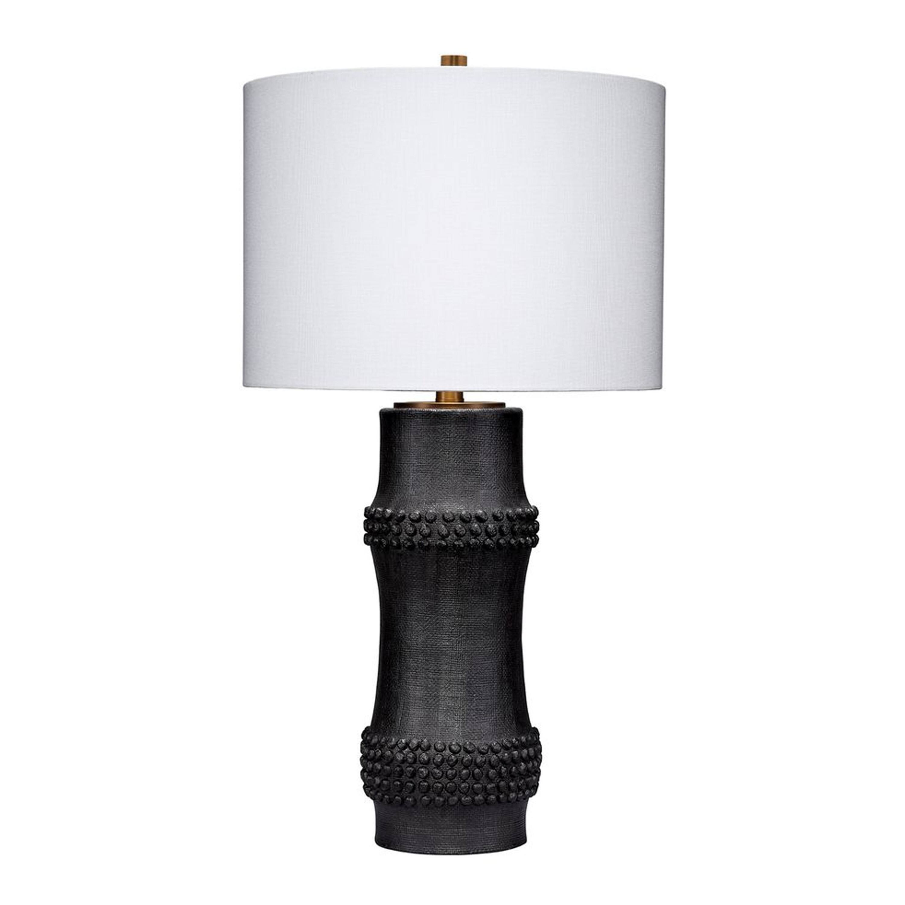 Manhattan Lane - Lemy 28 Inch Table Lamp, Linen Drum Shade, Dotted Base - Black, White, Brass