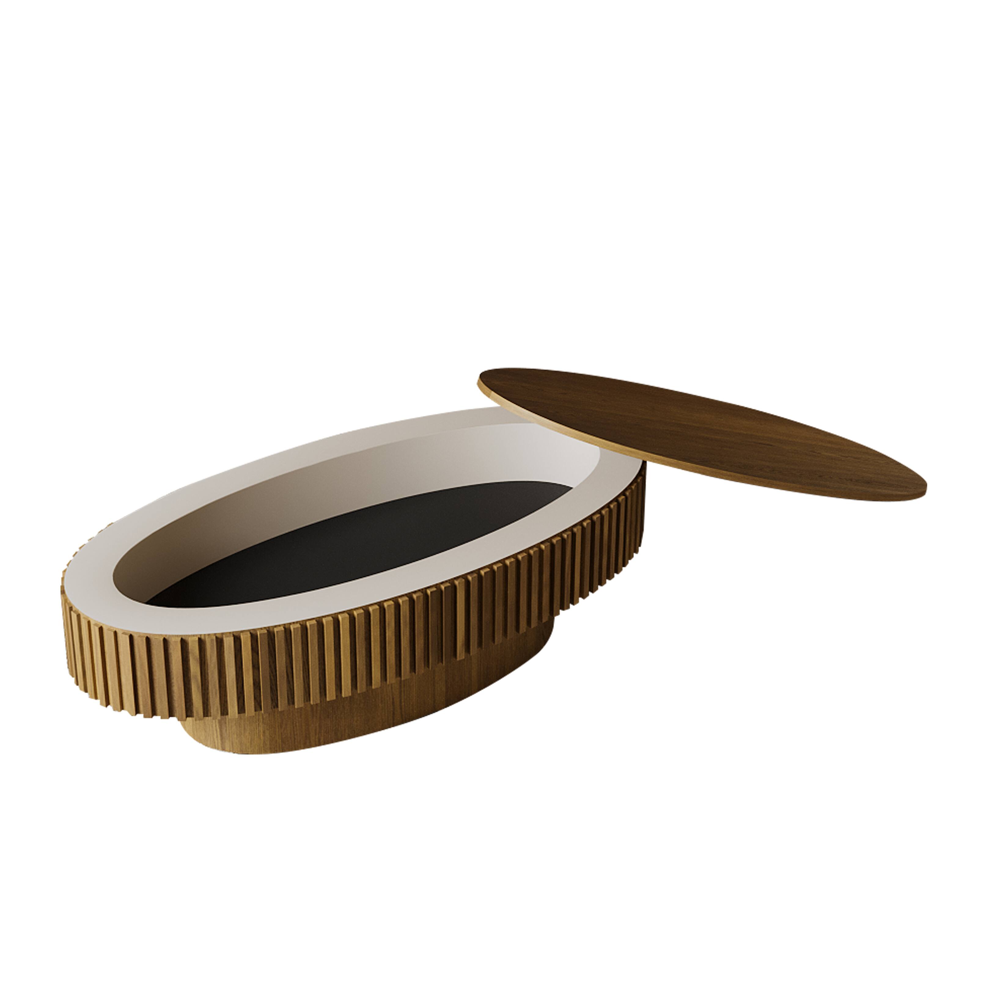 Alt View 10. Loheer - Loheer 47 Inch Oval Wood Coffee Table with Storage Brown Modern Solid Wood Veneer Center Table for Living Room - Brown.