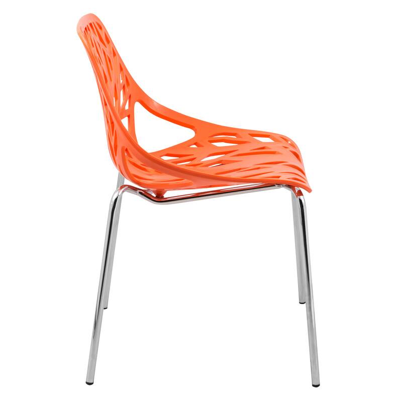 Back. LeisureMod - Asbury Stackable Modern Dining Chair with Cut Out Design and Chrome Legs Side Chair for Home Living Room - Orange.