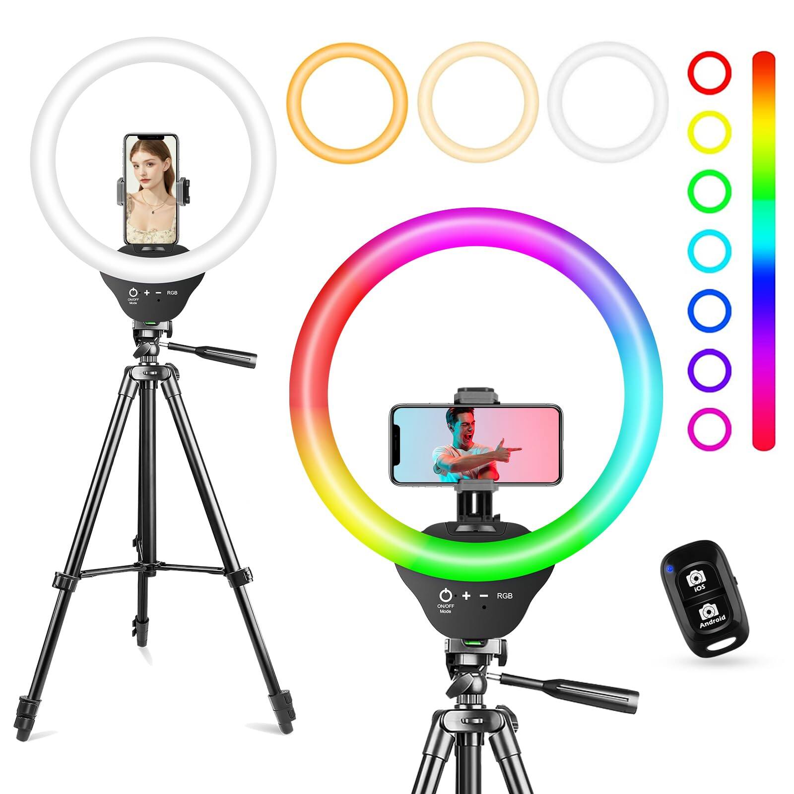 VEGA AUTOMOTIVE - Ring Light With Extendable Tripod Stand Led Circle Lights Phone Holder For Live Stream makeup youtube Video - RGB