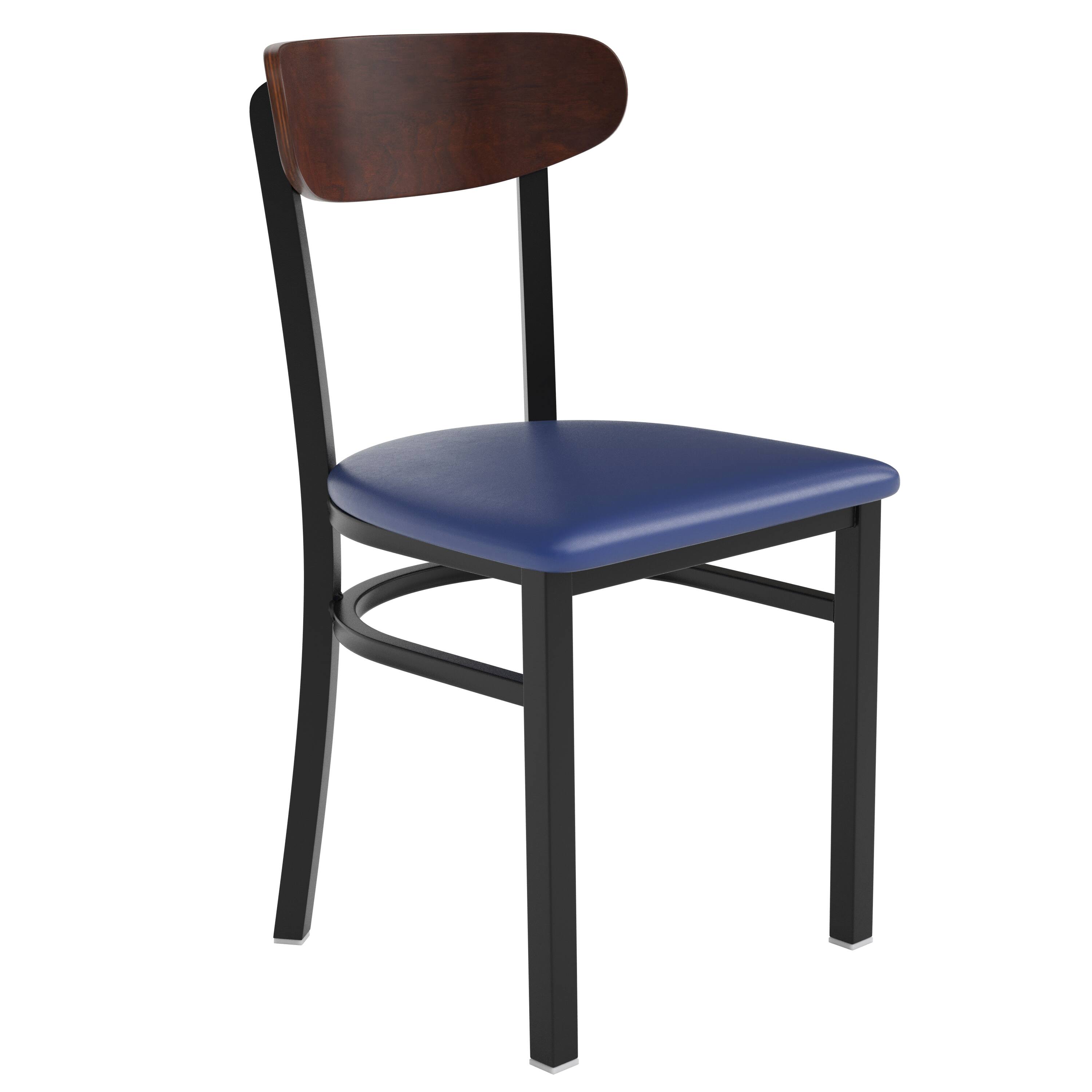 Walnut Wood Back/Blue Vinyl Seat