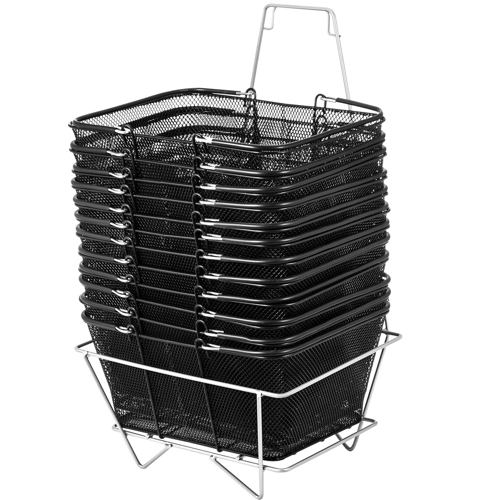 Front. VEVOR - Shopping Baskets with Handles, 12PCS, Black Metal Shopping Basket, Portable Wire Shopping Basket, Black Wire Mesh - Black.