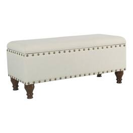 Fabibe - Wood Bench Brown Homepop Decor Upholstered with Nailhead Trim - Cream