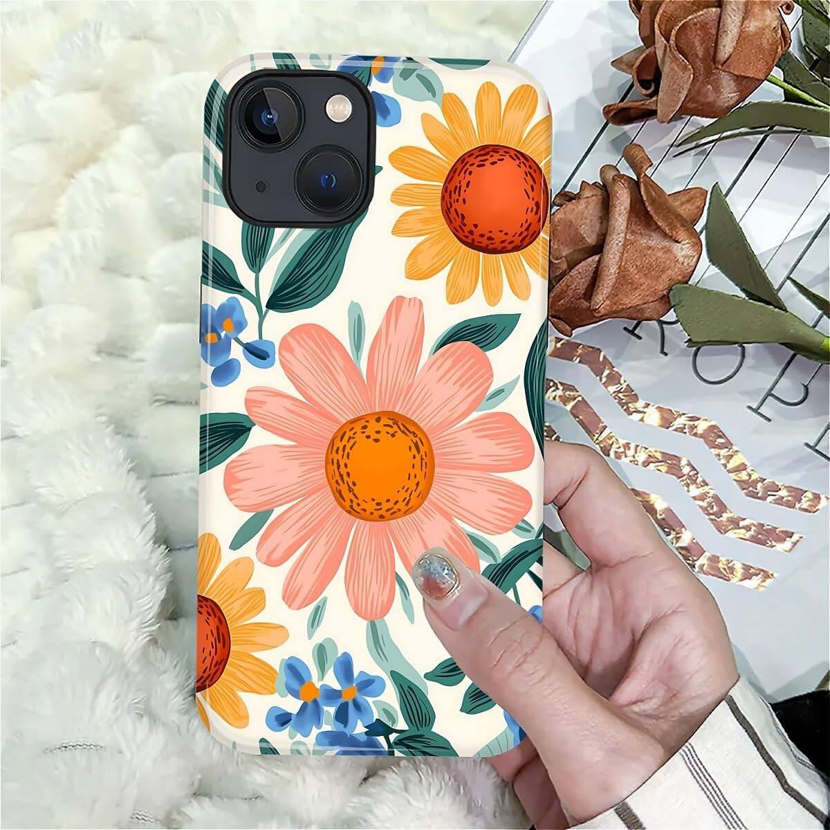 Alt View 5. Wikistore - Case for iPhone 14 Plus - Hybrid 2-Layer Durable Smartphone Protection Case - Retro Flowers.