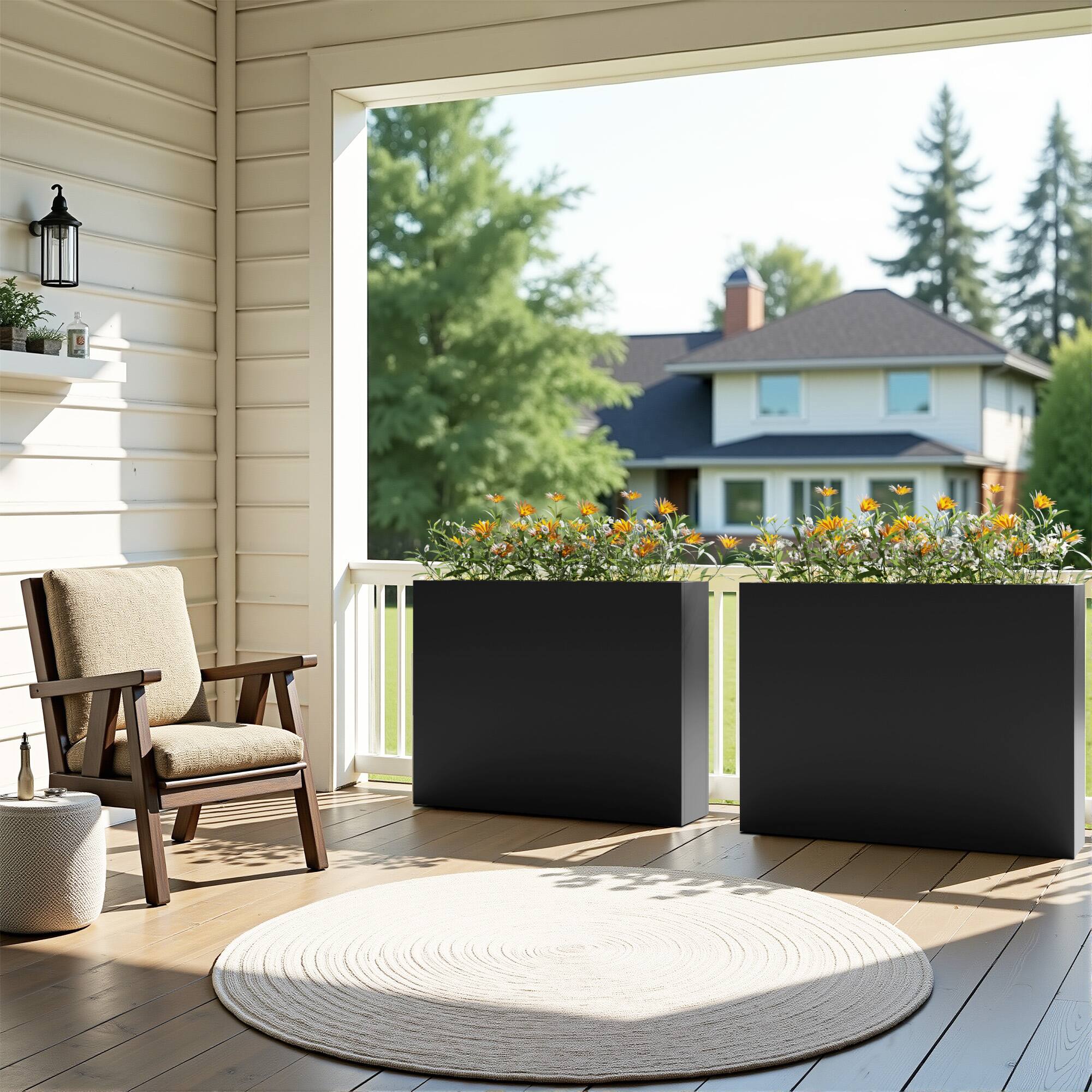 Alt View 1. PexFix - 27.9 in. H Outdoor Metal Rectangular Planter Box with Drainage – Garden Raised Bed for Flowers on Patio, Deck, Balcony - Black.