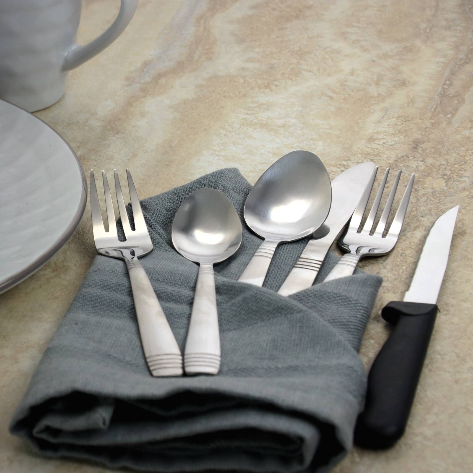 Alt View 4. Gibson - Gibson Palmore Plus 24 Piece Stainless Steel Flatware Set with 4 Steak Knives - Silver.