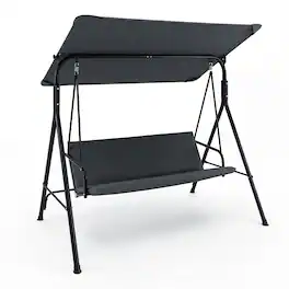 Costway - 3-Seat Outdoor Patio Swing Chair with Armrests,Adjustable Tilt Canopy & Stand - Gray