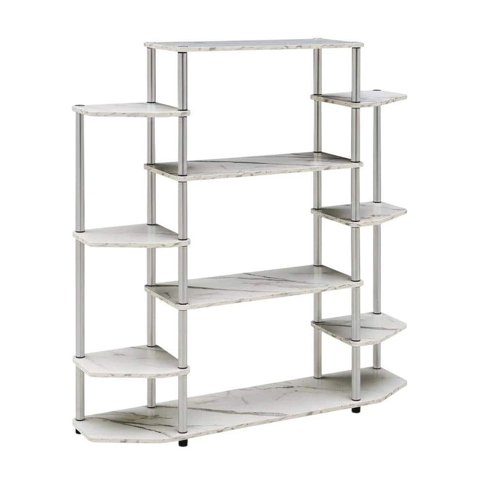 FurniFact - Contemporary Wall Unit Bookshelf with Modern Storage and Display Space - White Faux Marble