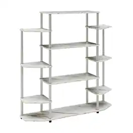 FurniFact - Contemporary Wall Unit Bookshelf with Modern Storage and Display Space - White Faux Marble