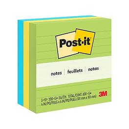 Post-it - Notes, 4" x 4", Floral Fantasy Collection, Lined, 200 Sheet/Pad, 3 Pads/Pack - citron yellow, limeade green, and blue paradise