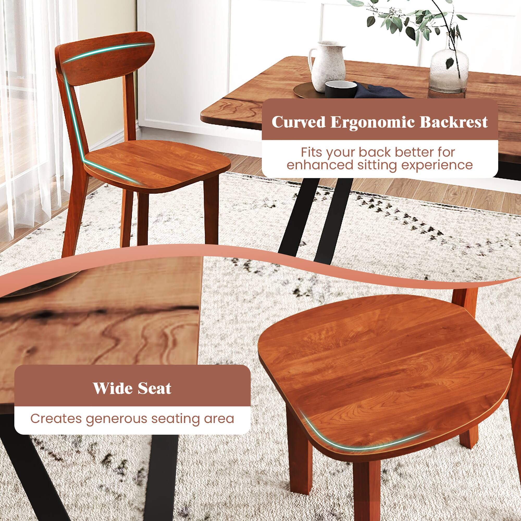 Curved Ergonomic Backrest  
Fits your back better for enhanced sitting experience  

Wide Seat  
Creates generous seating area