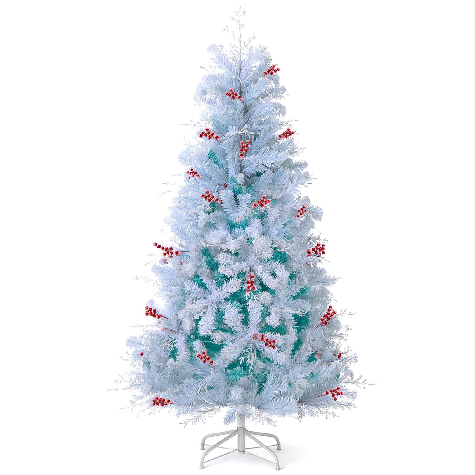 Alt View 9. Costway - Costway 6 FT Pre-lit Artificial Christmas Tree with 599 Branch Tips & 250 LED Lights for Party - Peacock Blue,White.