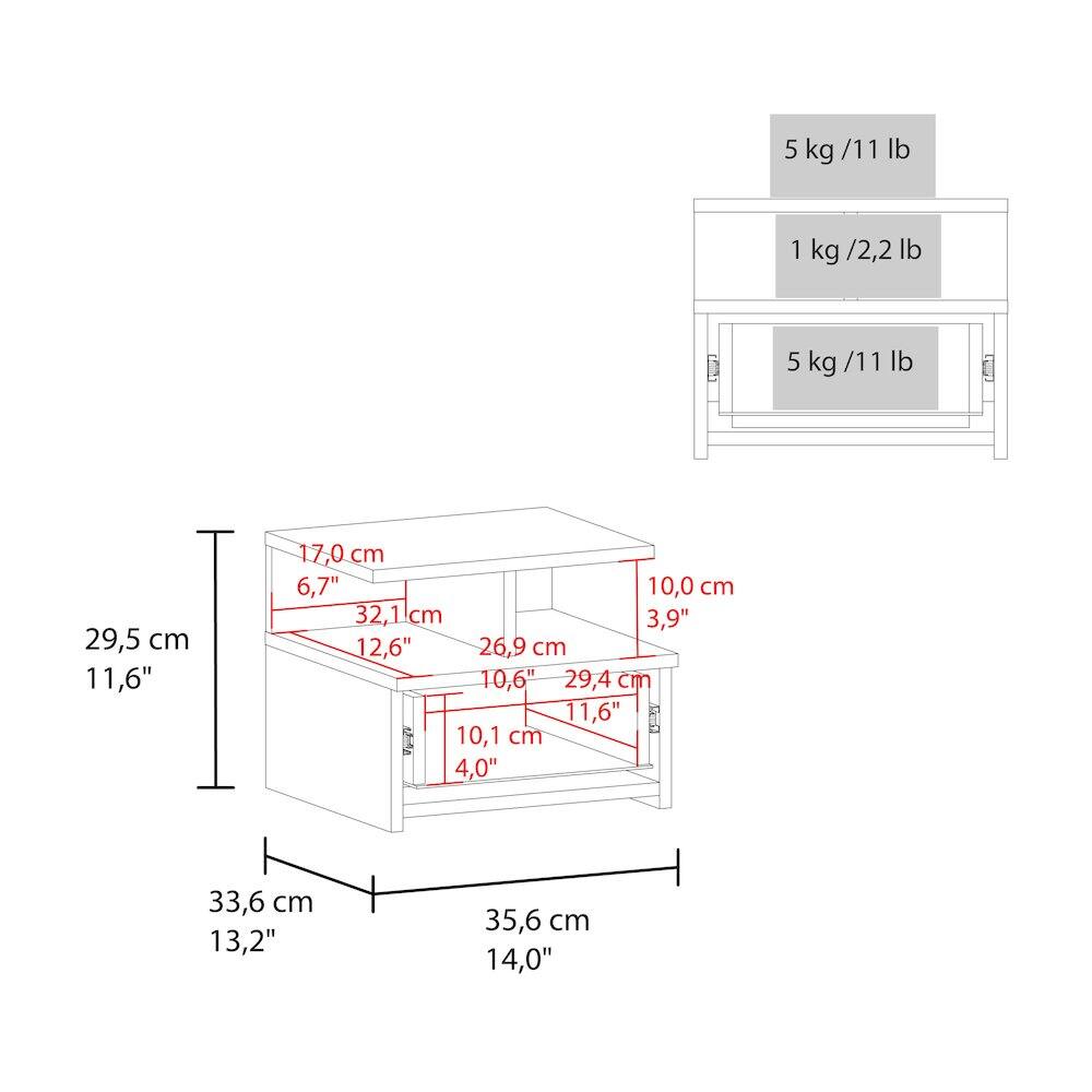5 kg / 11 lb  
1 kg / 2,2 lb  
5 kg / 11 lb  

29,5 cm / 11,6"  
17,0 cm / 6,7"  
10,0 cm / 3,9"  
32,1 cm / 12,6"  
26,9 cm / 10,6"  
29,4 cm / 11,6"  
10,1 cm / 4,0"  
33,6 cm / 13,2"  
35,6 cm / 14,0"