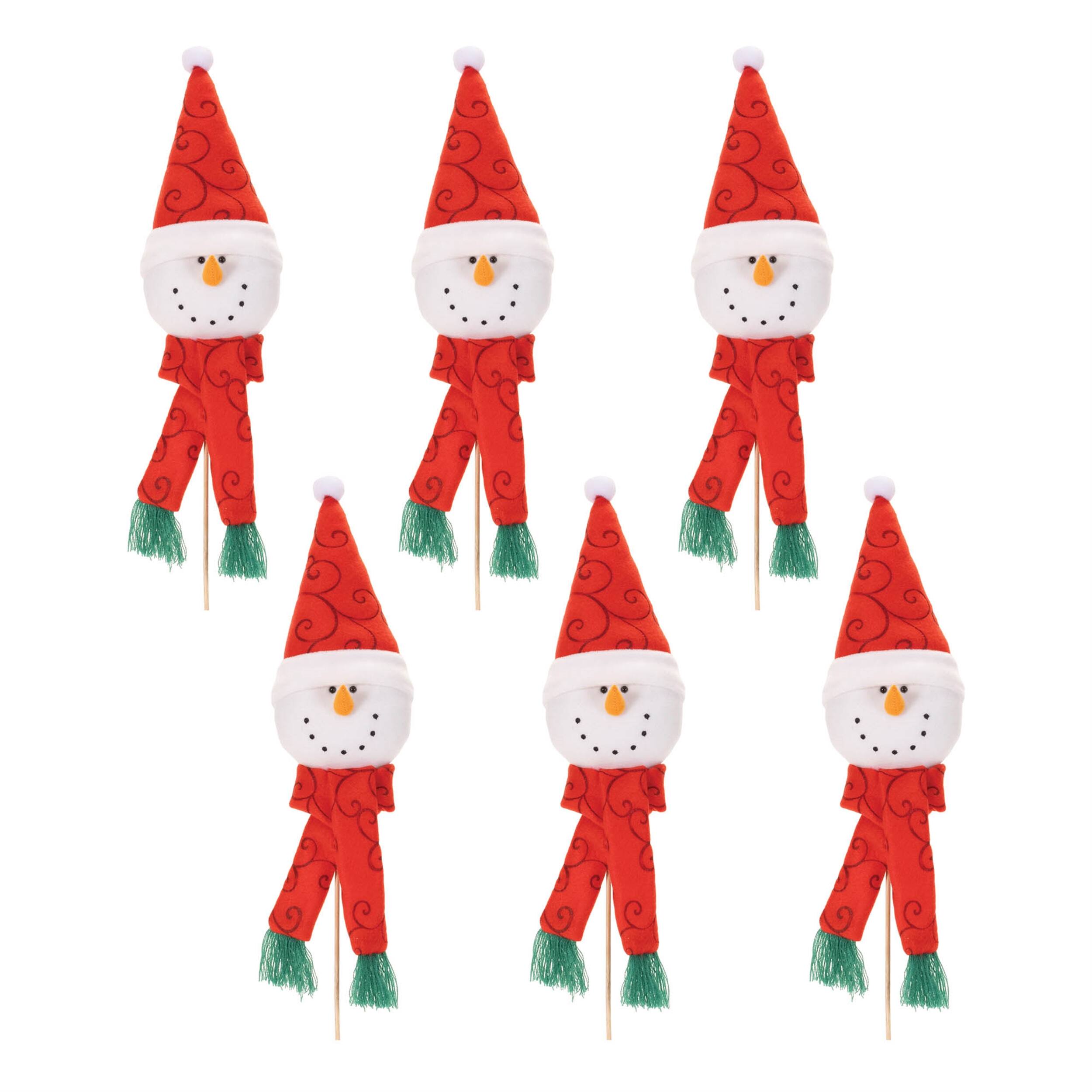 Left. BreeBe - Plush Snowman Head Pick (Set of 6) - Red, White, Green.