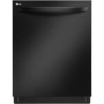 LG - 24" Top Control Smart Wi-Fi Enabled Dishwasher with QuadWash and Steel Tub with Light - PrintProof Matte Black Stainless Steel - Front_Standard