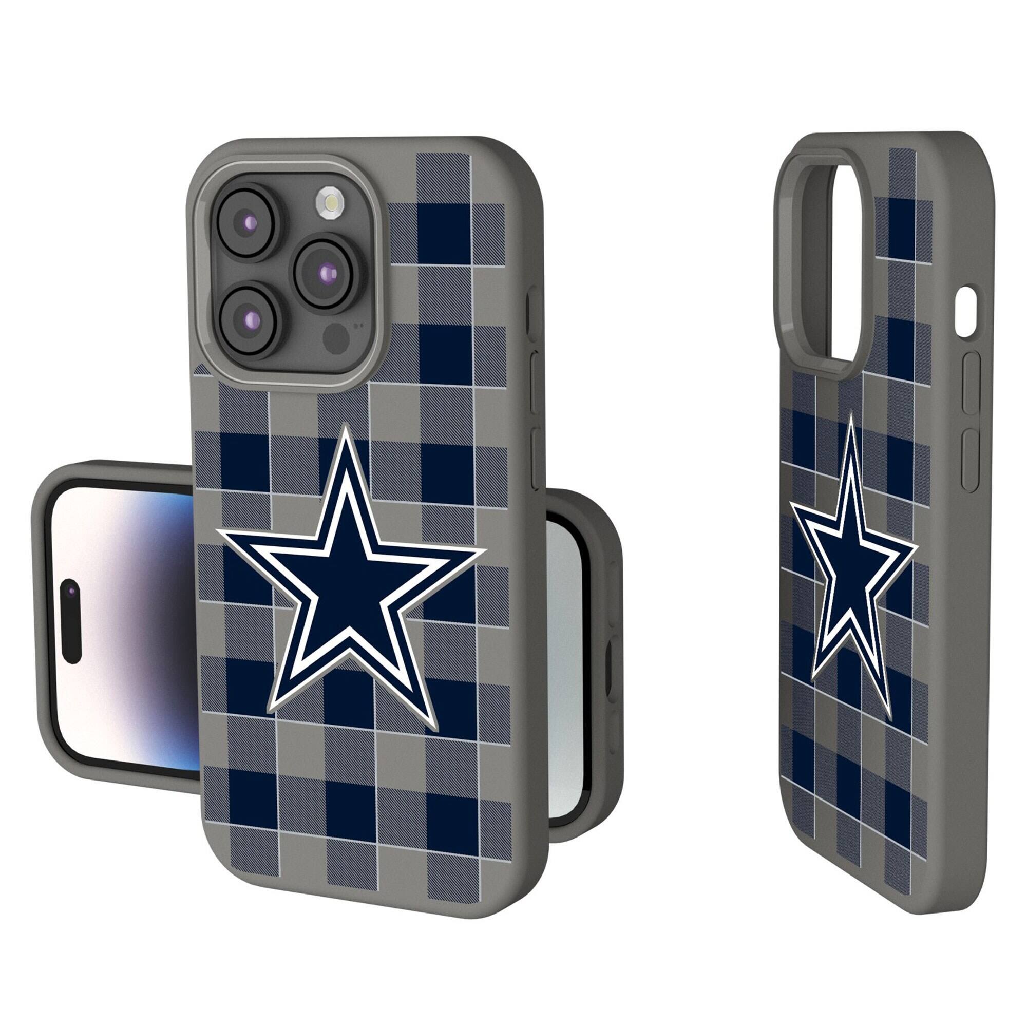 Front. Keyscaper - Dallas Cowboys Plaid Soft Touch iPhone Case - 14 Pro - Gray.