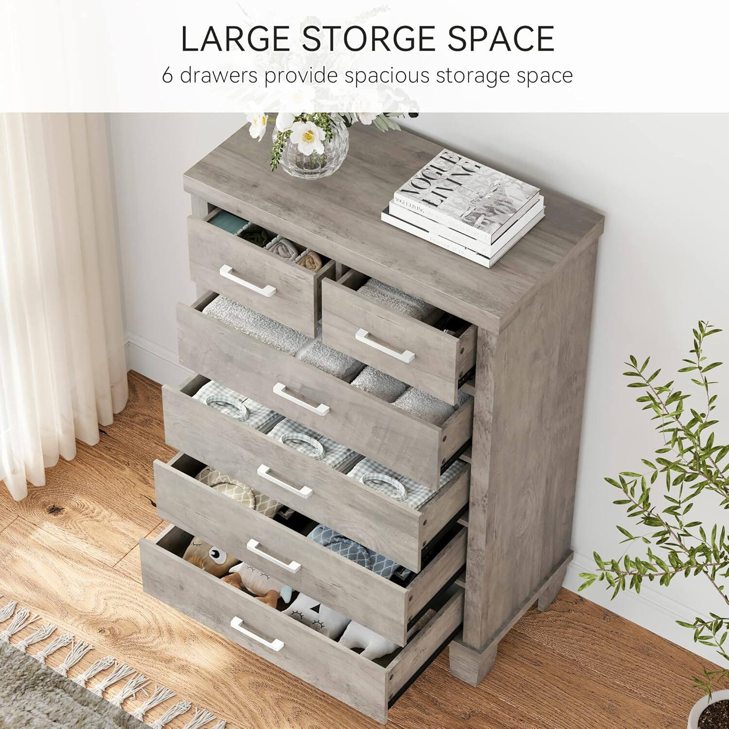 LARGE STORAGE SPACE  
6 drawers provide spacious storage space
