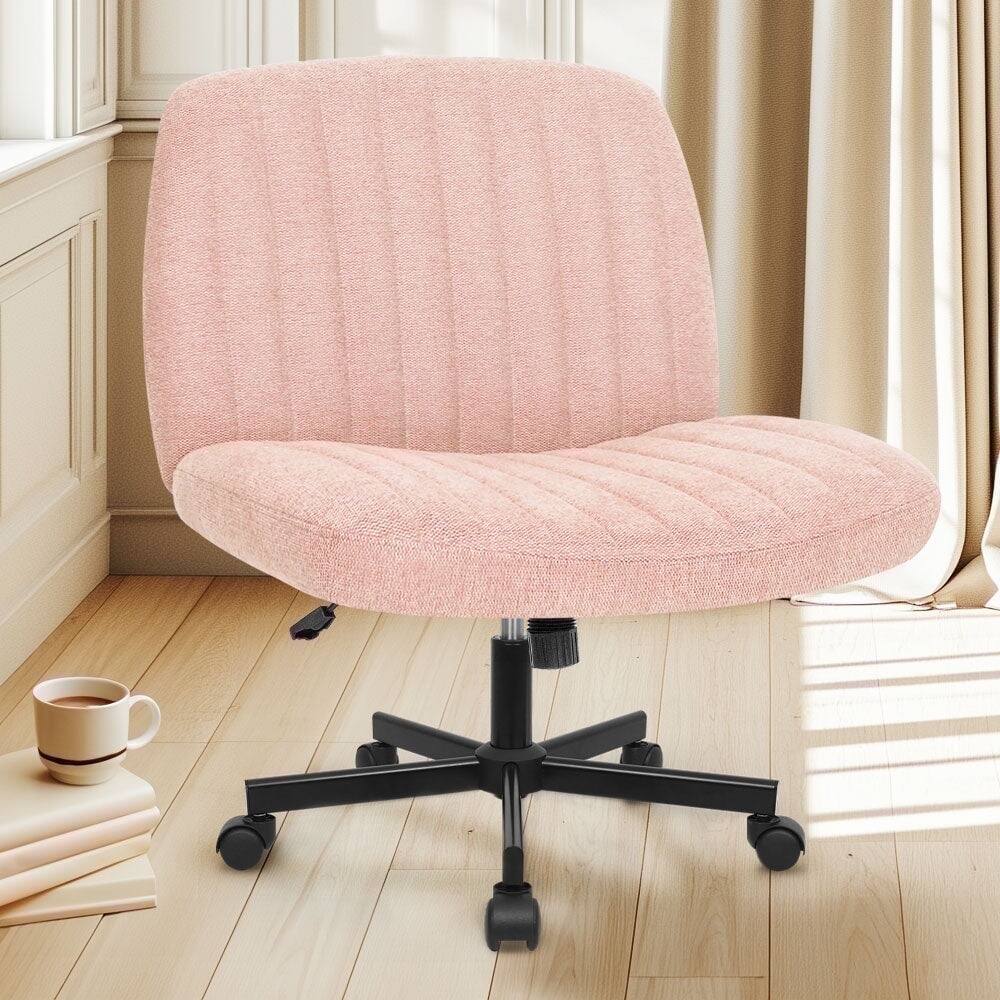 Back. Neo Chair - Criss Cross Chair with Wheels, Home Office Cross-Legged Armless Chair, Ergonomic Computer Desk Chair with Wide Seat - Wheels-Pink.