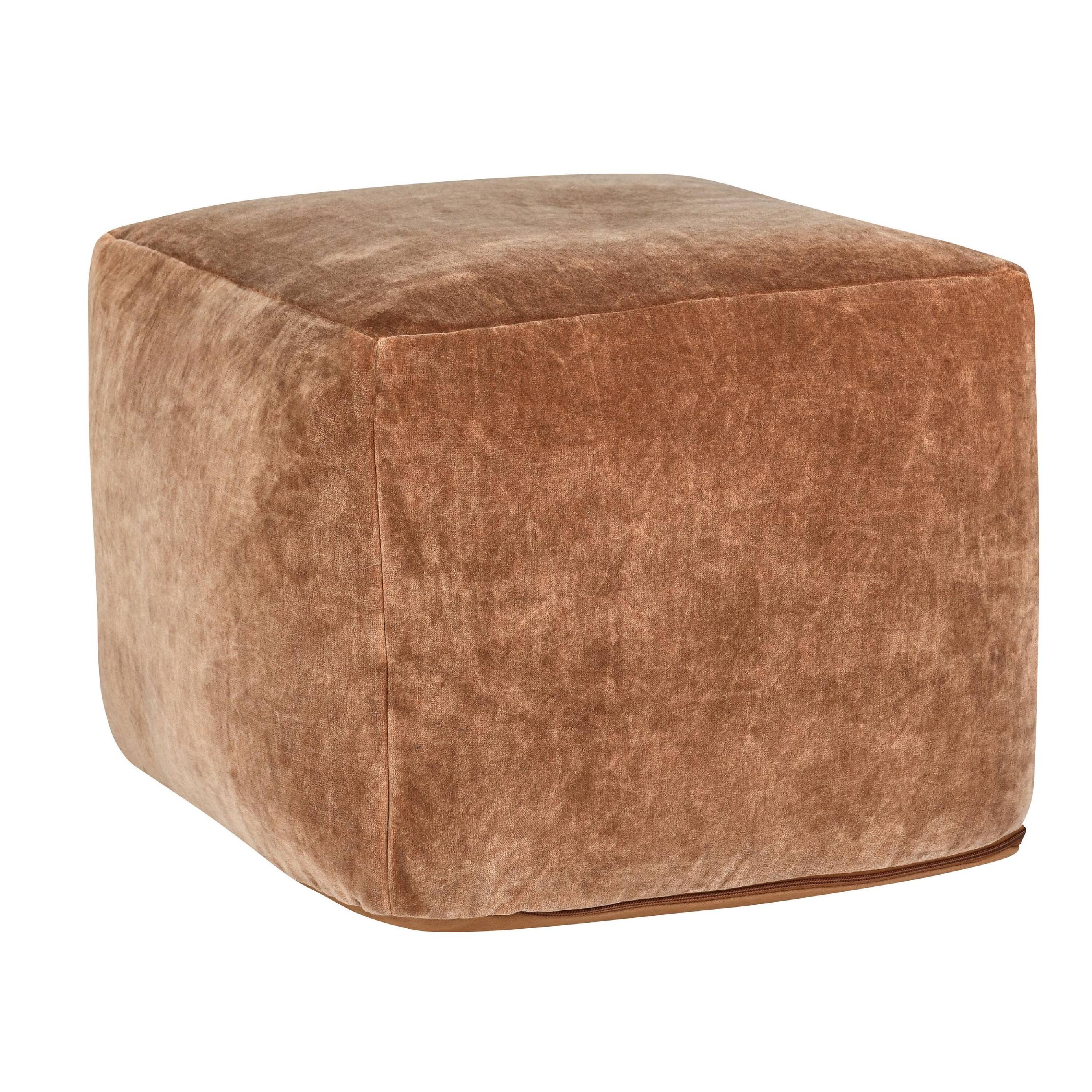 Front. Manhattan Lane - Square Ottoman Pouf, 18 Inch, Vintage Orange Rust Velvet, Polyfill - Rust Orange.