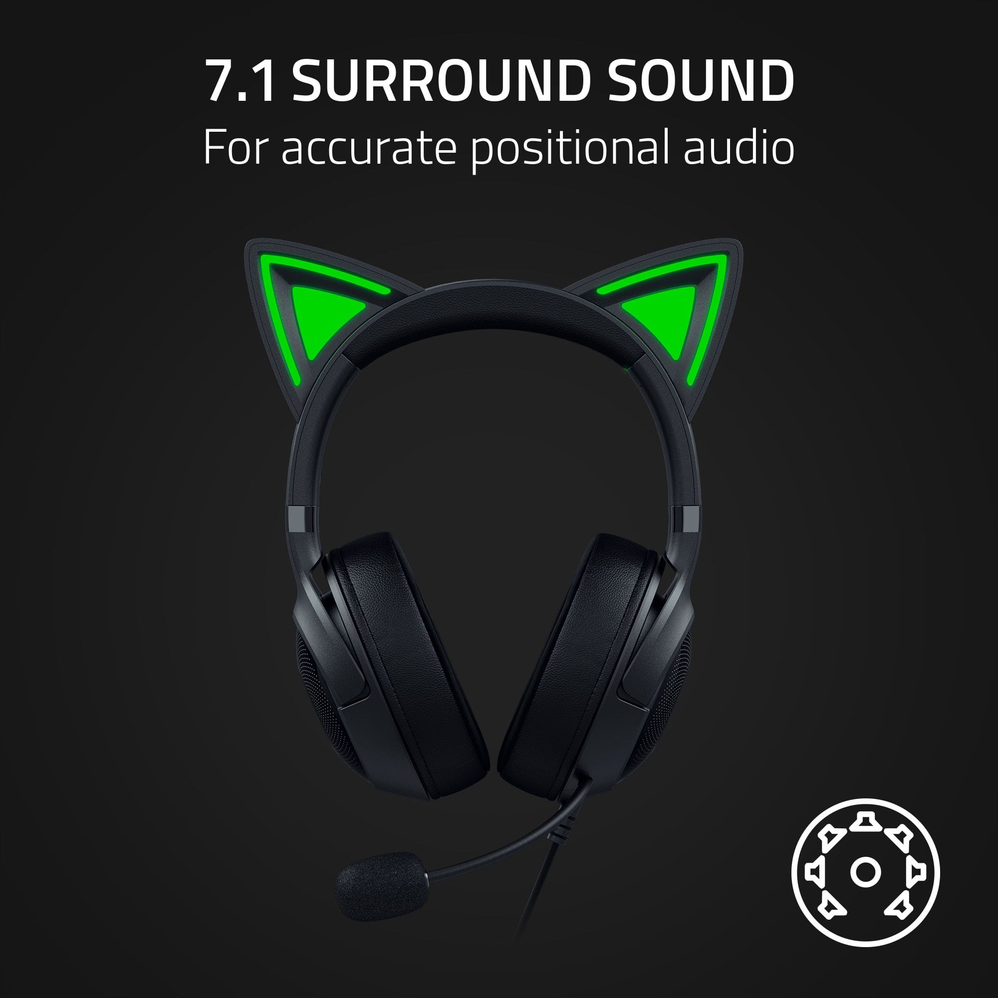7.1 Surround Sound Headphones with Cat Ears for Accurate Positional Audio