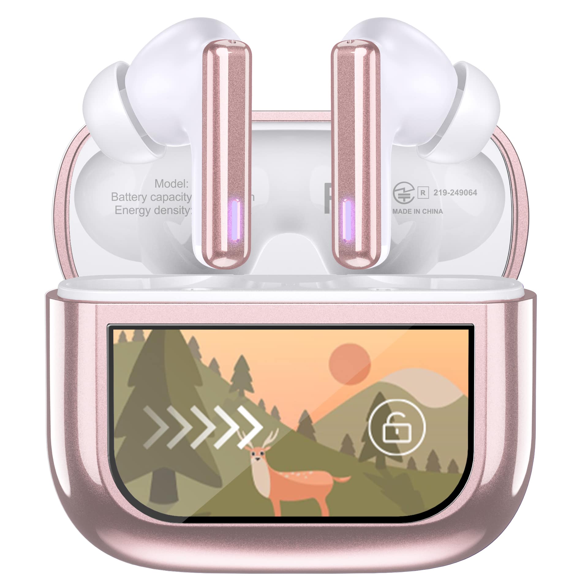 Trigiz - Wireless Earbuds with Touch Screen, ANC ENC & Transparency Mode, 50H Stereo Deep Bass, IPX7 Waterproof, Clear Calls - Pink