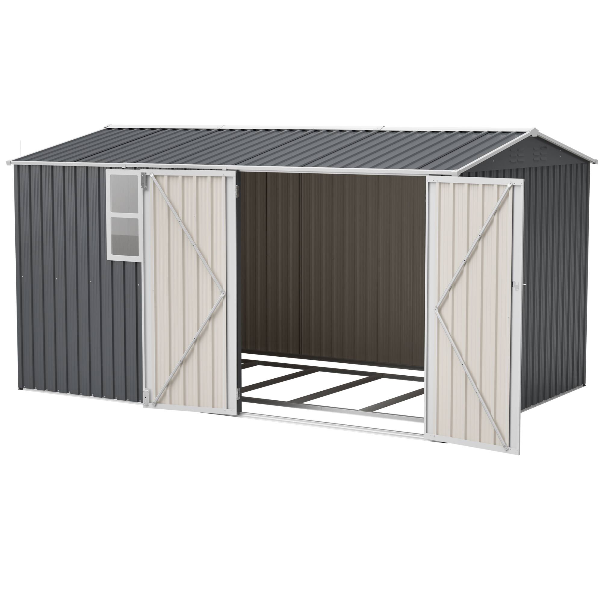 Alt View 6. Lirago - 8x12 FT Outdoor Storage Shed All-Weather Metal Shed with Lockable Doors - Gray.