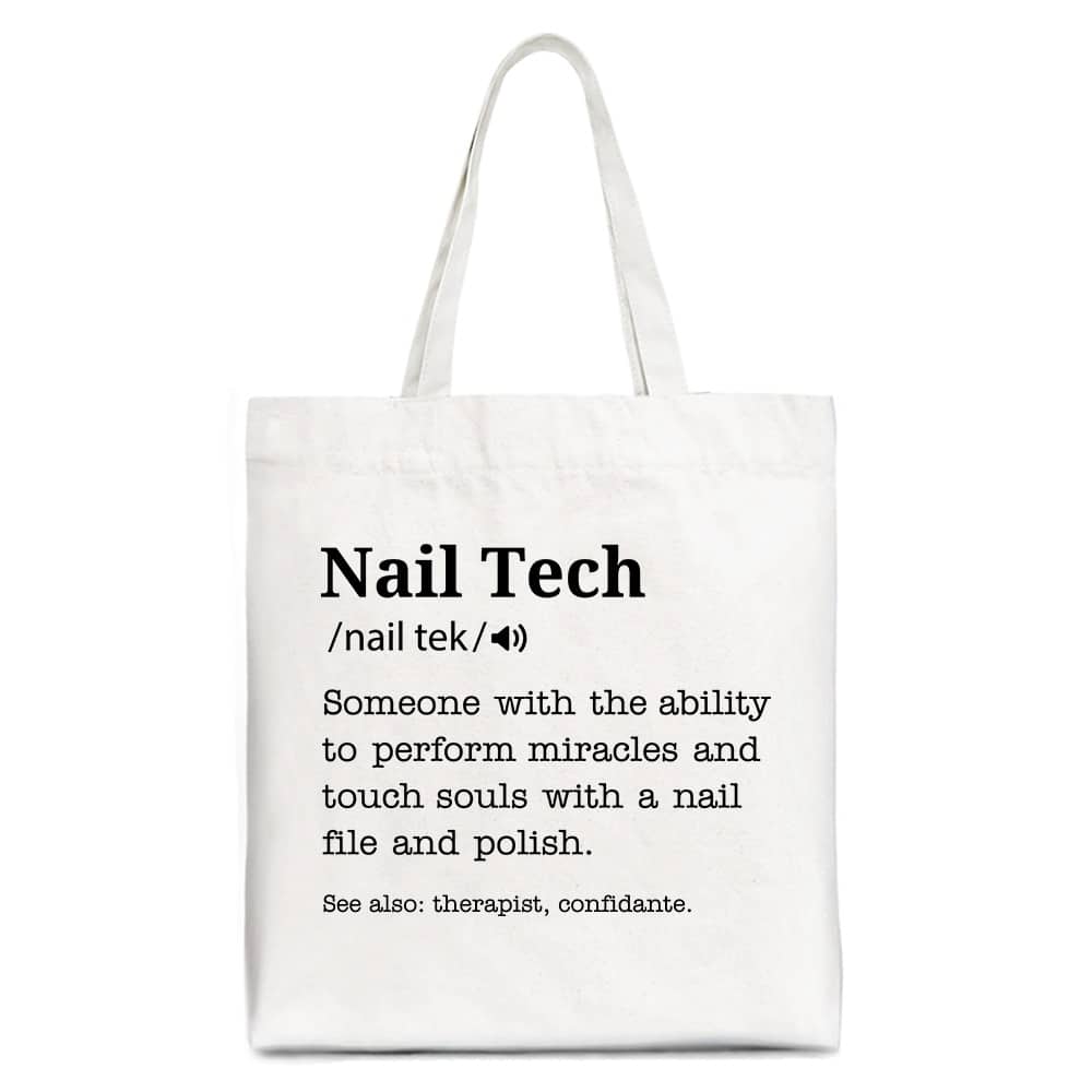 OrnamentallyYou - Nail Tech Definition Canvas Tote Bag, Funny Gift Shopper for Nail Hustler - White