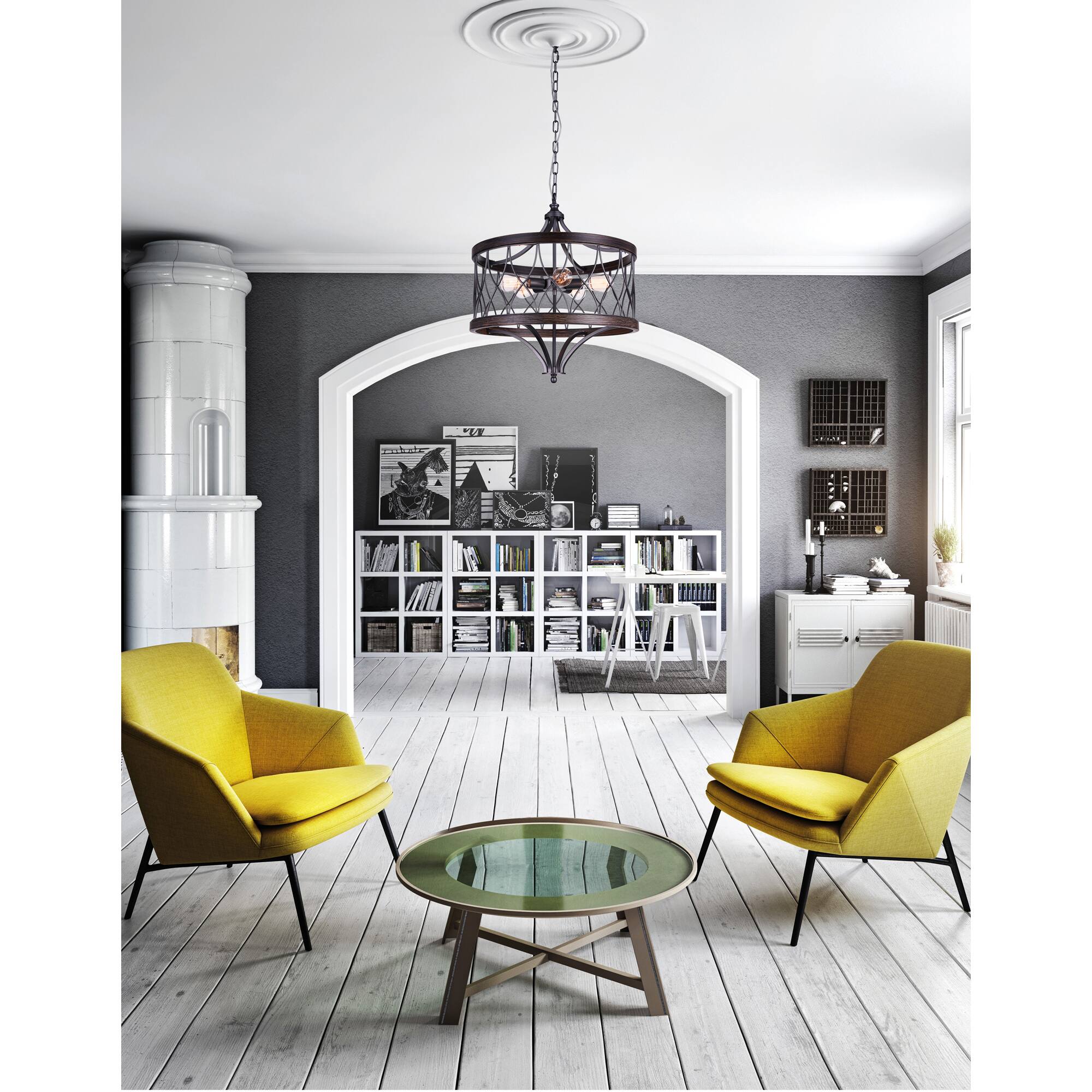 Alt View 3. CWI Lighting - Amazon 5 Light Drum Shade Chandelier With Gun Metal Finish - Gun Metal.