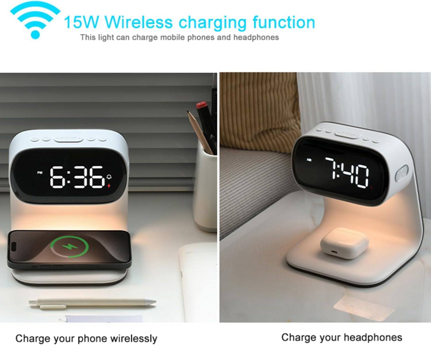 15W Wireless charging function  
This light can charge mobile phones and headphones  

Charge your phone wirelessly  

Charge your headphones